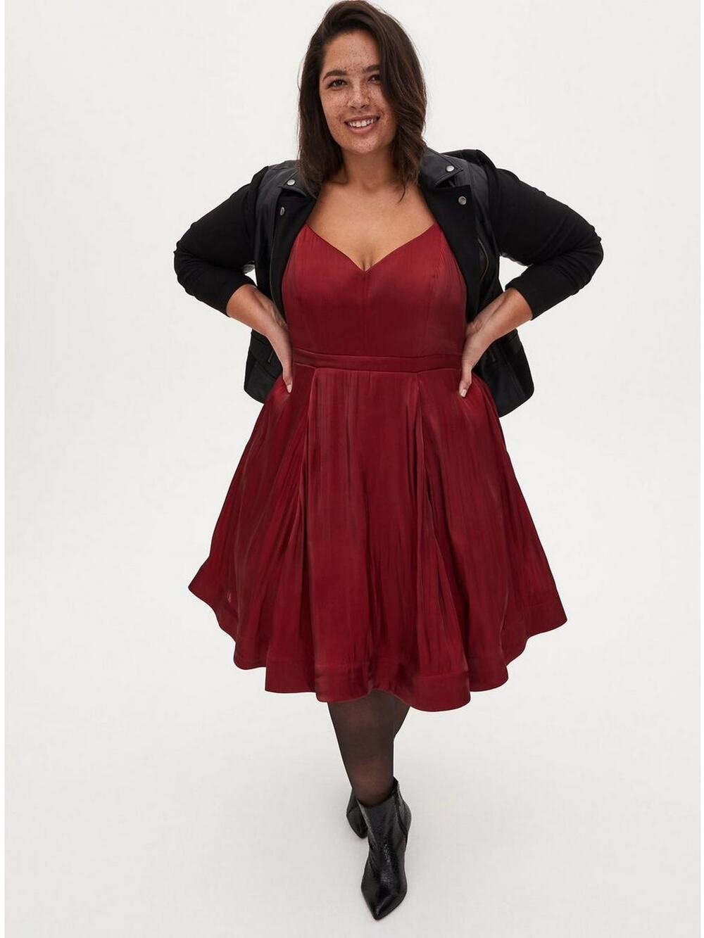 [Torrid] Red Liquid Look Taffeta Satin Fit & Flare Dress Pockets Sweetheart 14